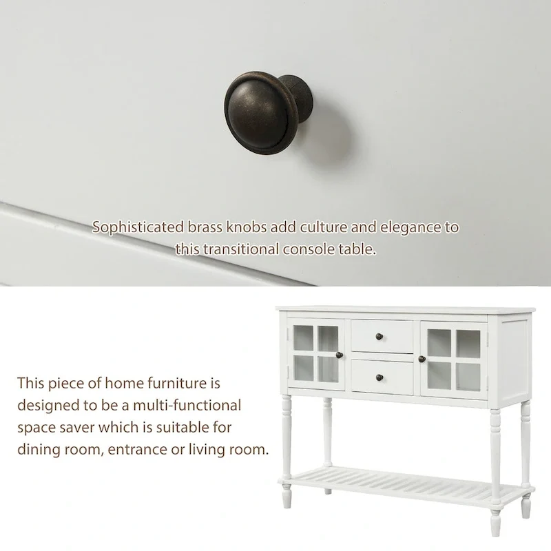Table console de buffet avec étagère inférieure, meuble de rangement de salon en bois/verre style ferme