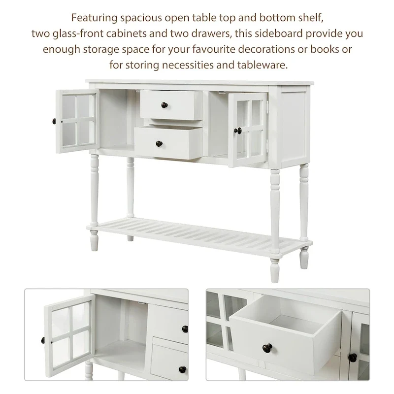 Table console de buffet avec étagère inférieure, meuble de rangement de salon en bois/verre style ferme