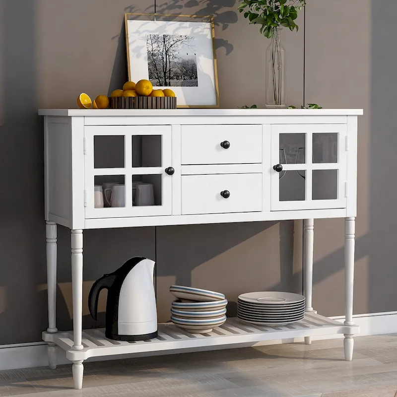 Table console de buffet avec étagère inférieure, meuble de rangement de salon en bois/verre style ferme