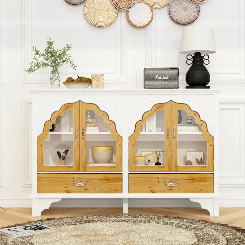 Meuble de salle de bain en bois sculpté Meuble d'appoint Buffet Verre acrylique
