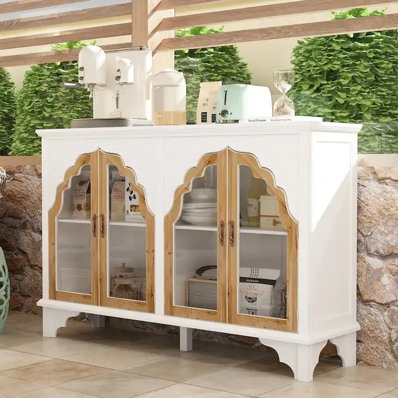 Meuble de salle de bain en bois sculpté Meuble d'appoint Buffet Verre acrylique