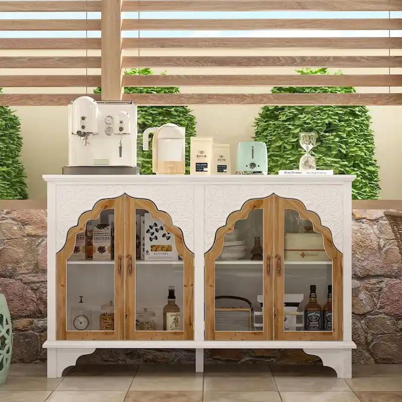 Meuble de salle de bain en bois sculpté Meuble d'appoint Buffet Verre acrylique