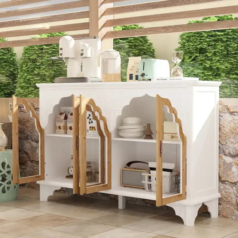 Meuble de salle de bain en bois sculpté Meuble d'appoint Buffet Verre acrylique