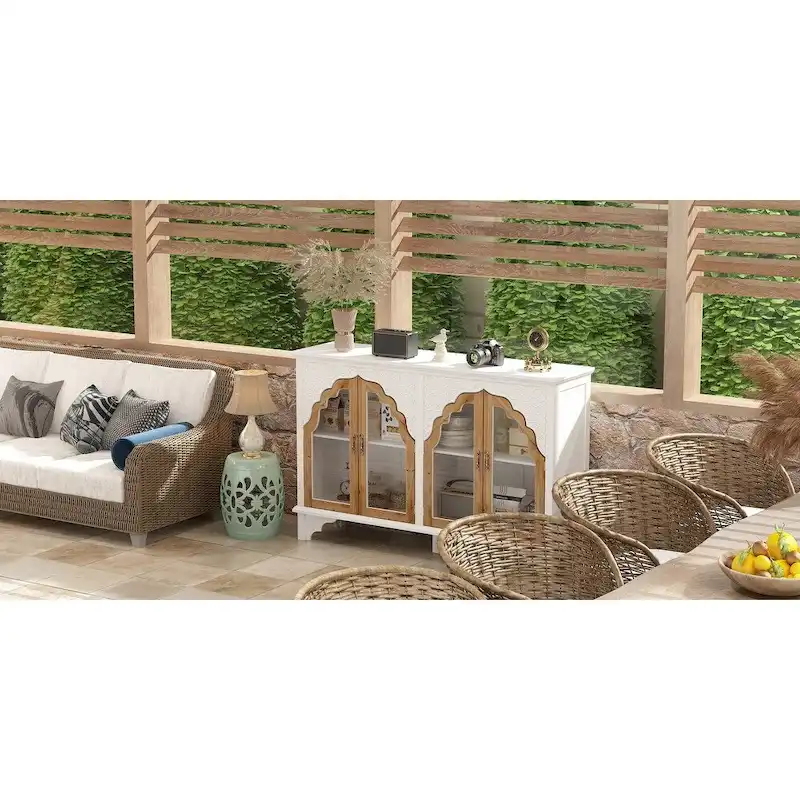 Meuble de salle de bain en bois sculpté Meuble d'appoint Buffet Verre acrylique