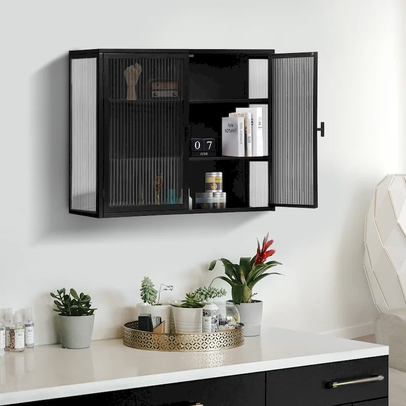 Meuble mural moderne avec portes vitrées et étagères de rangement pour entrée, salon, salle de bain