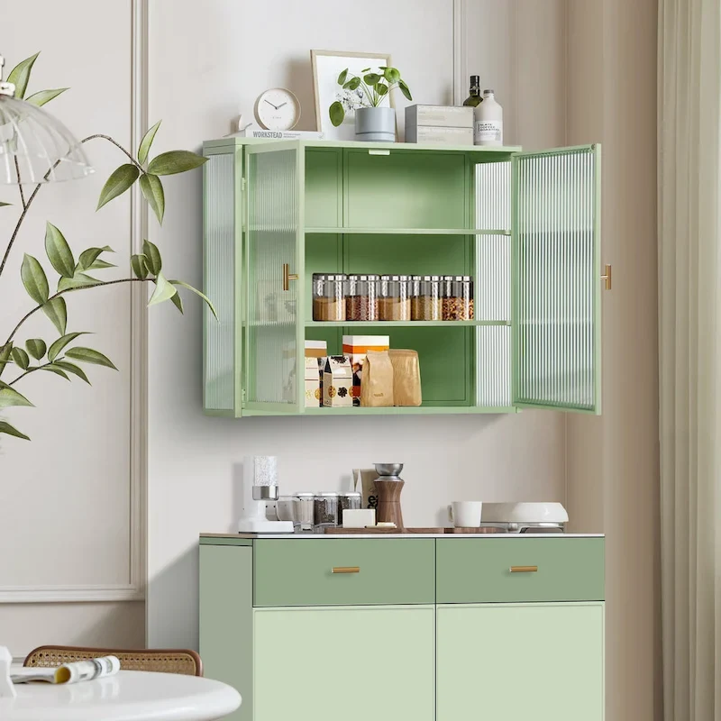 Meuble mural moderne avec portes vitrées et étagères de rangement pour entrée, salon, salle de bain