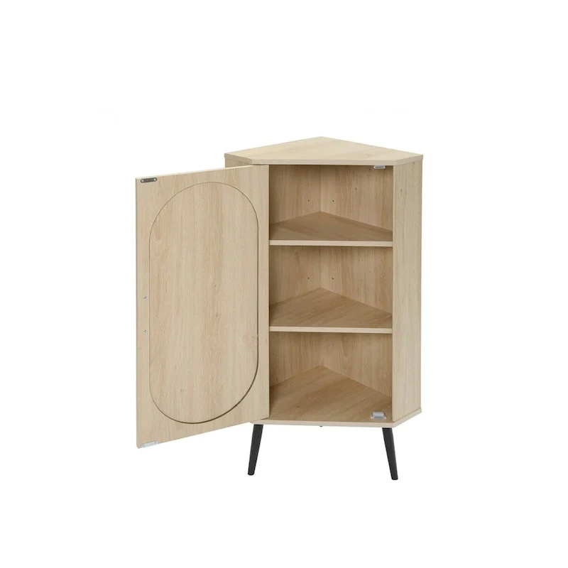 Meuble d'angle autoportant avec porte en rotin