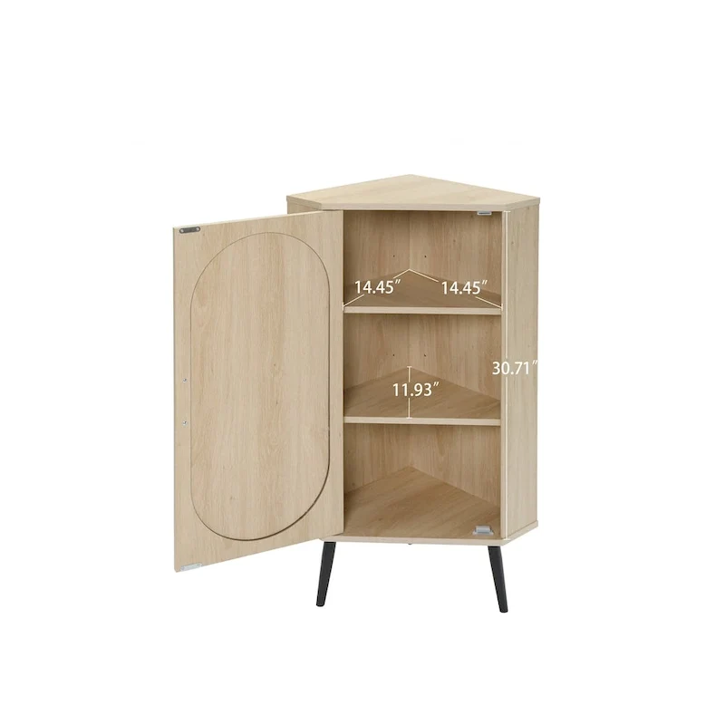 Meuble d'angle autoportant avec porte en rotin
