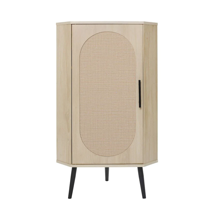 Meuble d'angle autoportant avec porte en rotin
