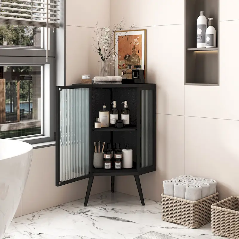 Meuble d'angle de sol en métal avec étagère réglable H 31,5 po