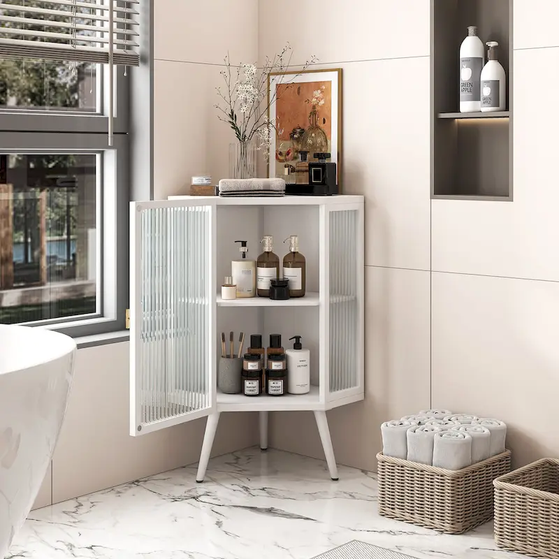 Meuble d'angle de sol en métal avec étagère réglable H 31,5 po