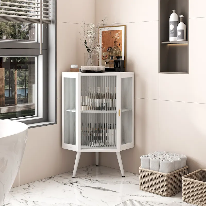 Meuble d'angle de sol en métal avec étagère réglable H 31,5 po
