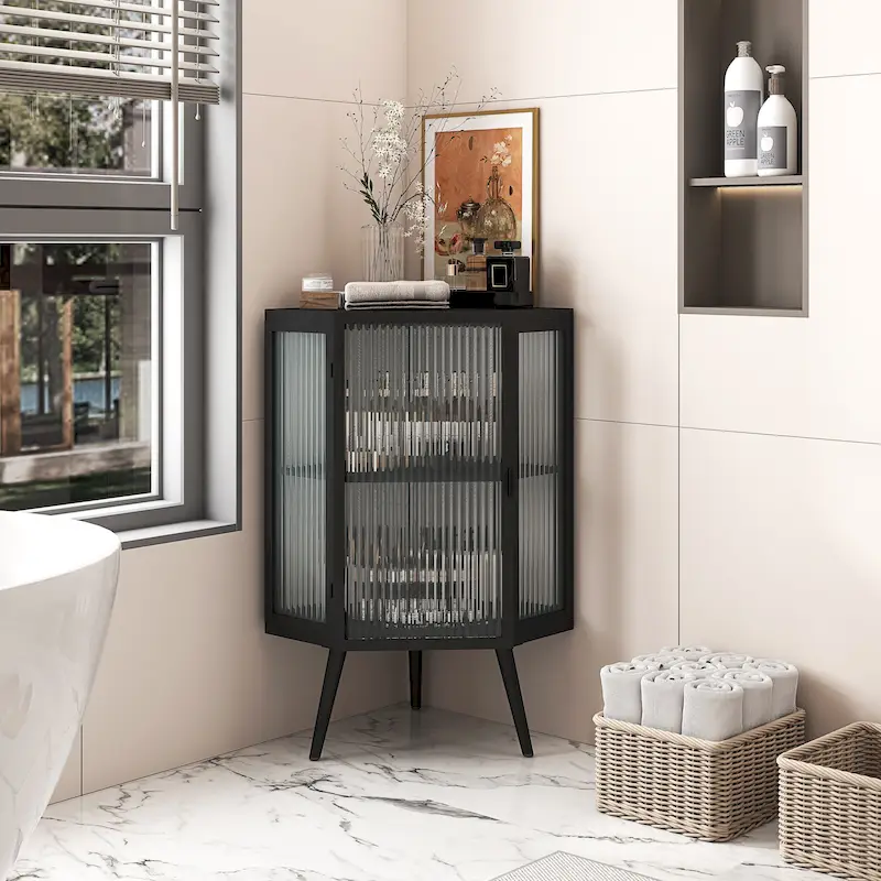 Meuble d'angle de sol en métal avec étagère réglable H 31,5 po