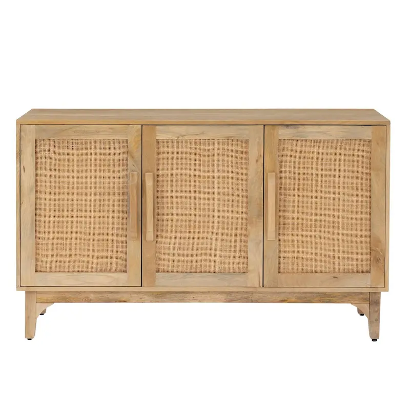 Meuble 3 portes en bois de manguier et cannage naturel