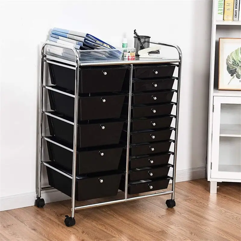 Chariot de rangement roulant à 15 tiroirs - 14,5P x 25L x 34,5H