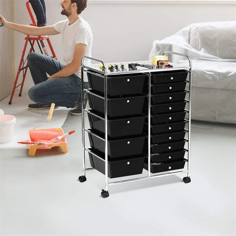 Chariot de rangement roulant à 15 tiroirs - 14,5P x 25L x 34,5H