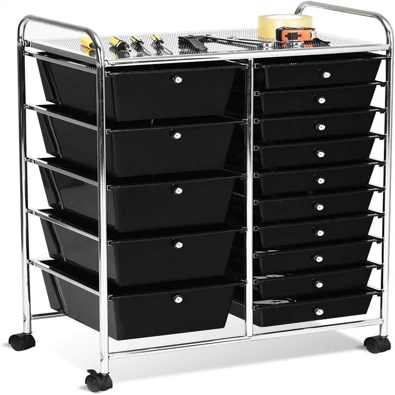 Chariot de rangement roulant à 15 tiroirs - 14,5P x 25L x 34,5H