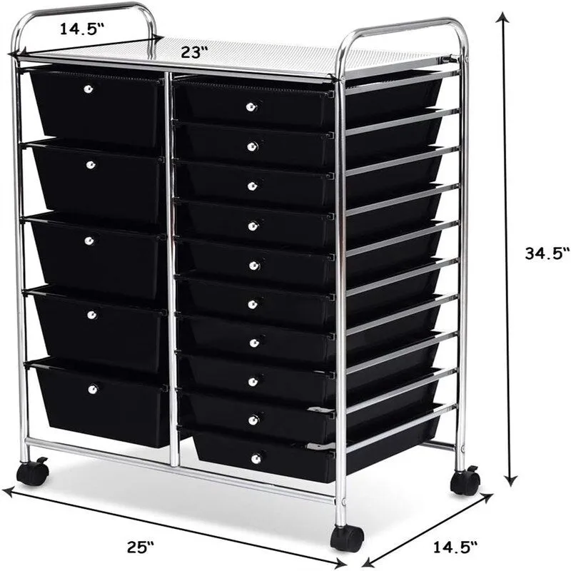 Chariot de rangement roulant à 15 tiroirs - 14,5P x 25L x 34,5H
