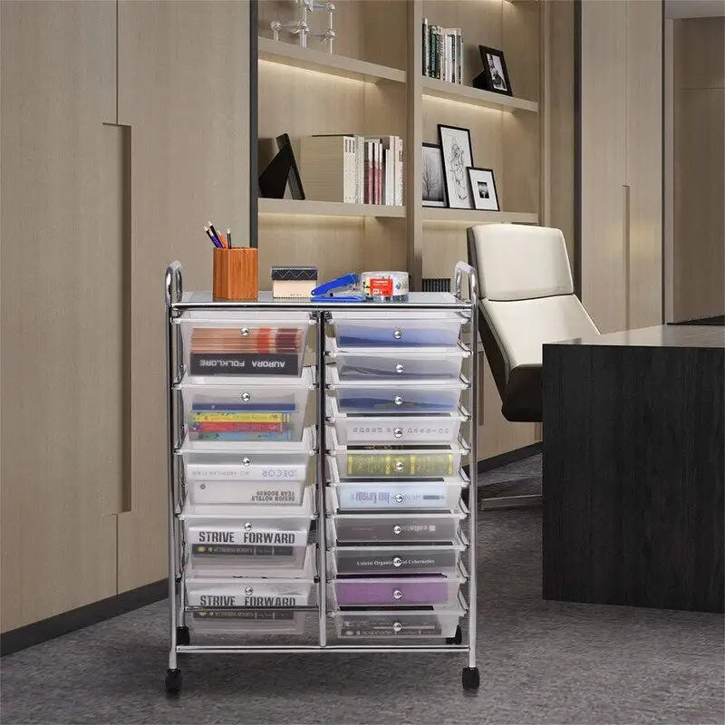 Chariot de rangement roulant à 15 tiroirs - 14,5P x 25L x 34,5H