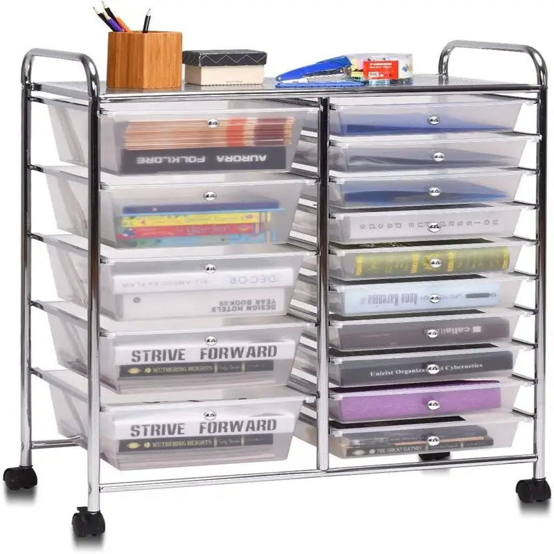 Chariot de rangement roulant à 15 tiroirs - 14,5P x 25L x 34,5H
