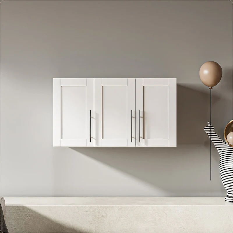 Meuble de rangement mural empilable en bois, blanc