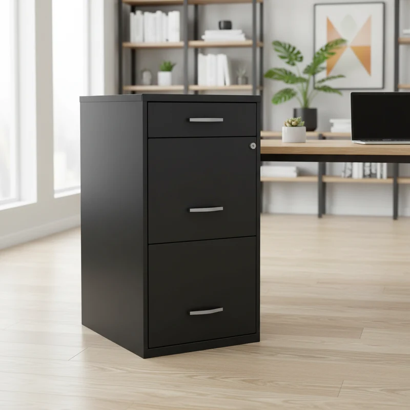 Classeur métallique à 3 tiroirs, profondeur 18", noir