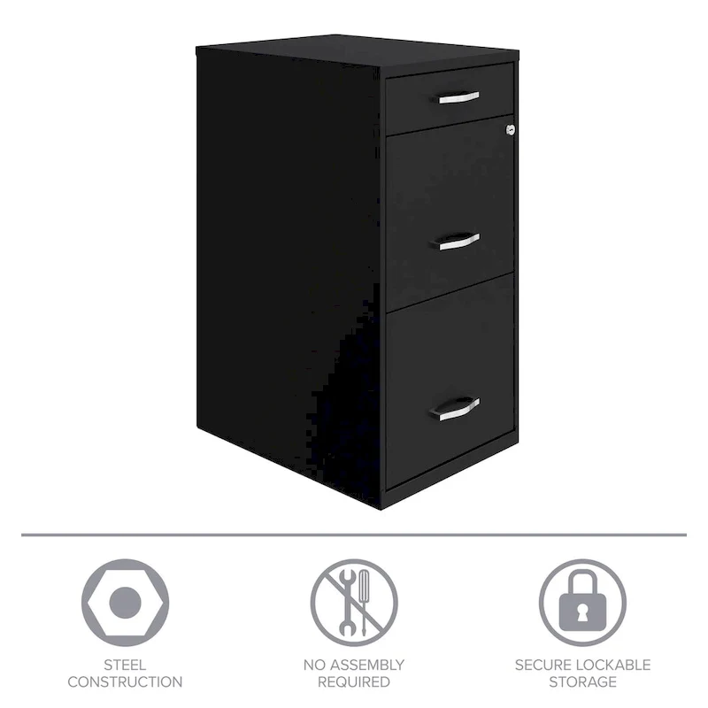 Classeur métallique à 3 tiroirs, profondeur 18", noir