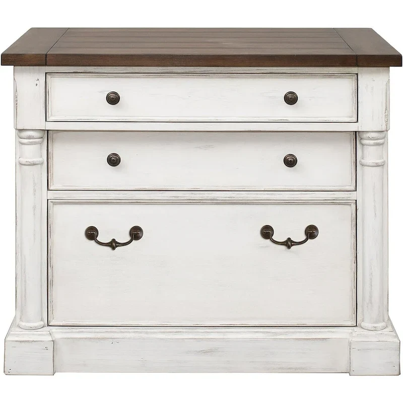 Meuble de classement latéral en bois rustique avec tiroir de classement à serrure (format légal/lettre) et armoire de rangement, blanc