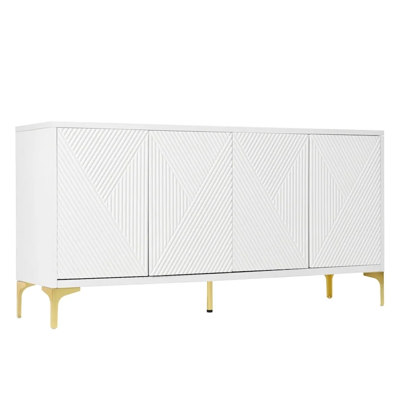Buffet 4 portes avec panneaux de porte sculptés et étagères réglables