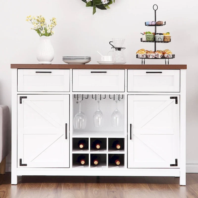 Meuble de bar à vin, Buffet avec 3 tiroirs et porte-verres