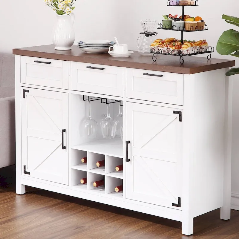 Meuble de bar à vin, Buffet avec 3 tiroirs et porte-verres