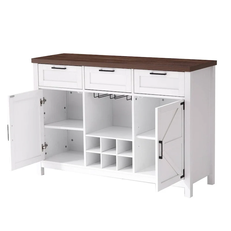 Meuble de bar à vin, Buffet avec 3 tiroirs et porte-verres