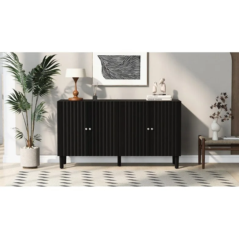Élégant buffet quatre portes avec portes à motif ondulé