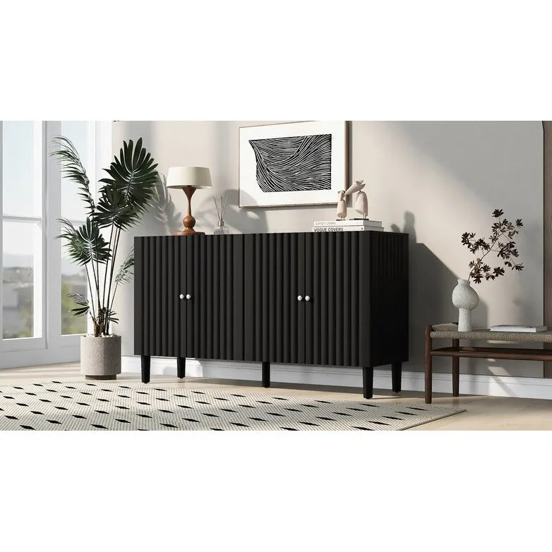 Élégant buffet quatre portes avec portes à motif ondulé