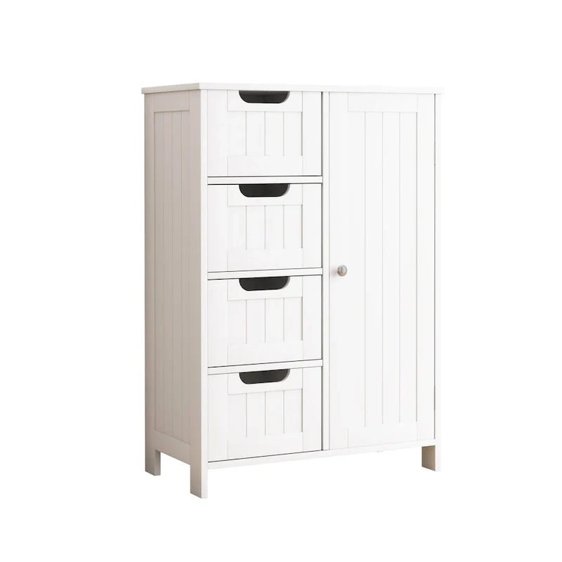 Meuble de rangement de salle de bain blanc, meuble bas avec étagère réglable et tiroirs