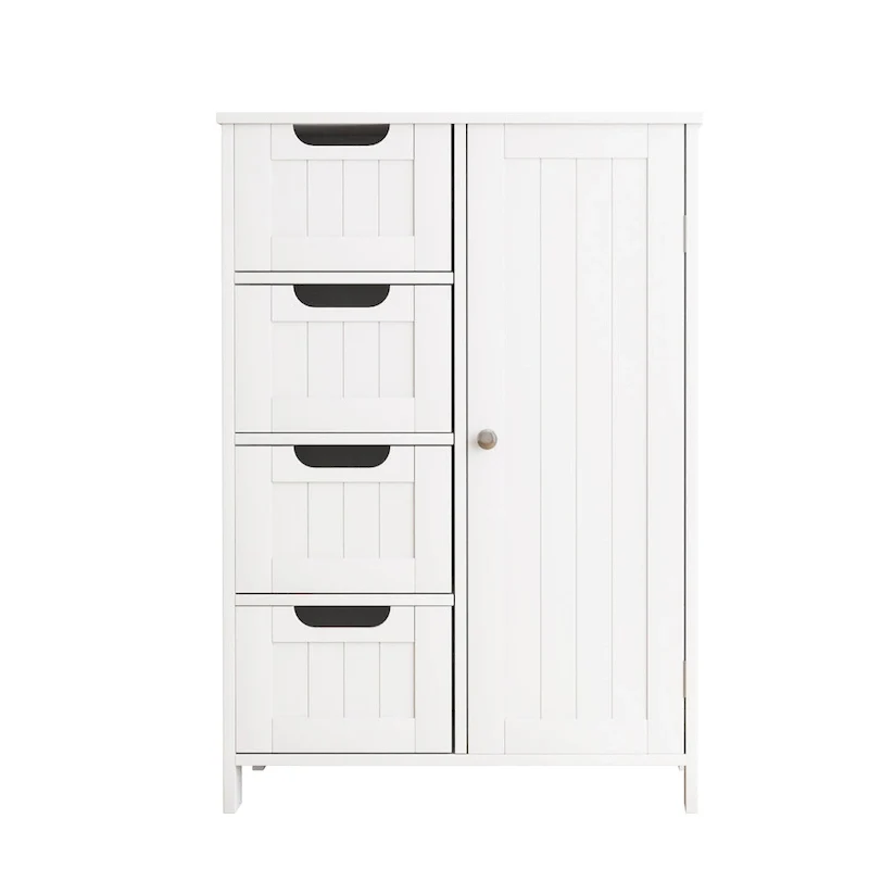 Meuble de rangement de salle de bain blanc, meuble bas avec étagère réglable et tiroirs