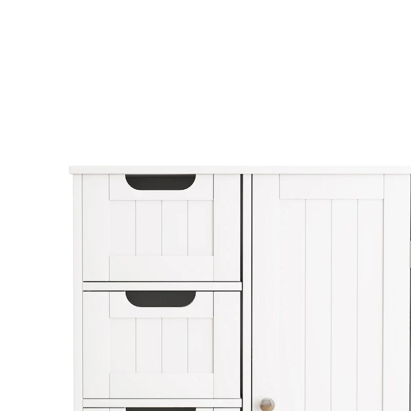 Meuble de rangement de salle de bain blanc, meuble bas avec étagère réglable et tiroirs