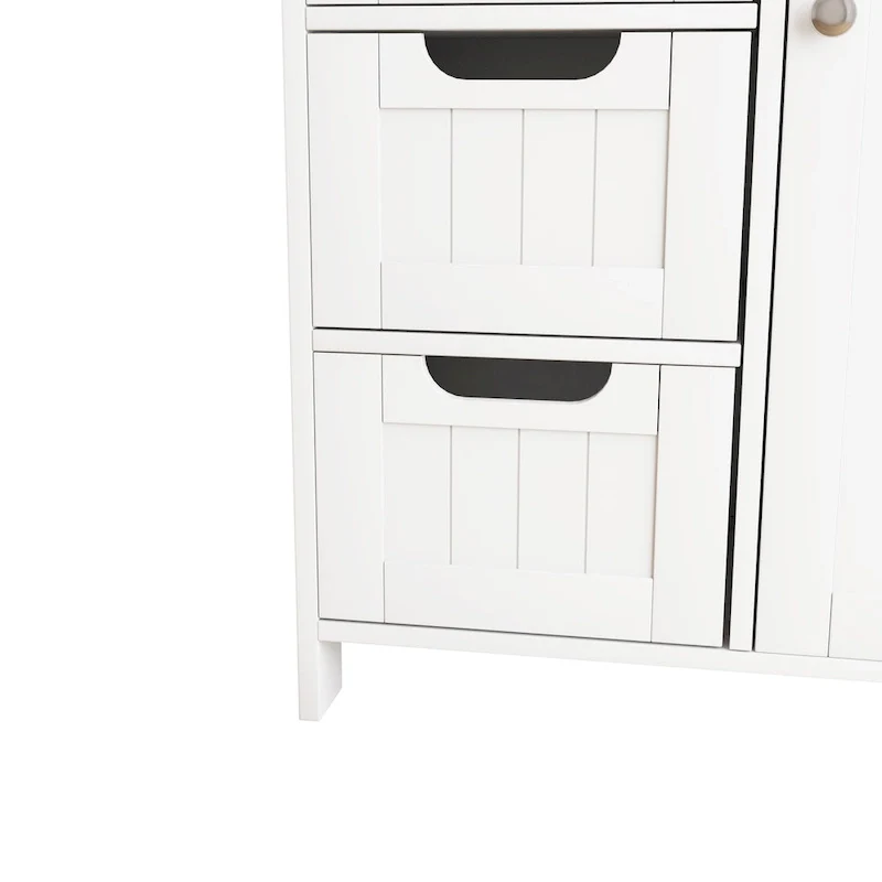 Meuble de rangement de salle de bain blanc, meuble bas avec étagère réglable et tiroirs