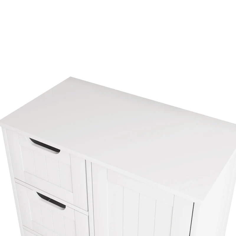 Meuble de rangement de salle de bain blanc, meuble bas avec étagère réglable et tiroirs