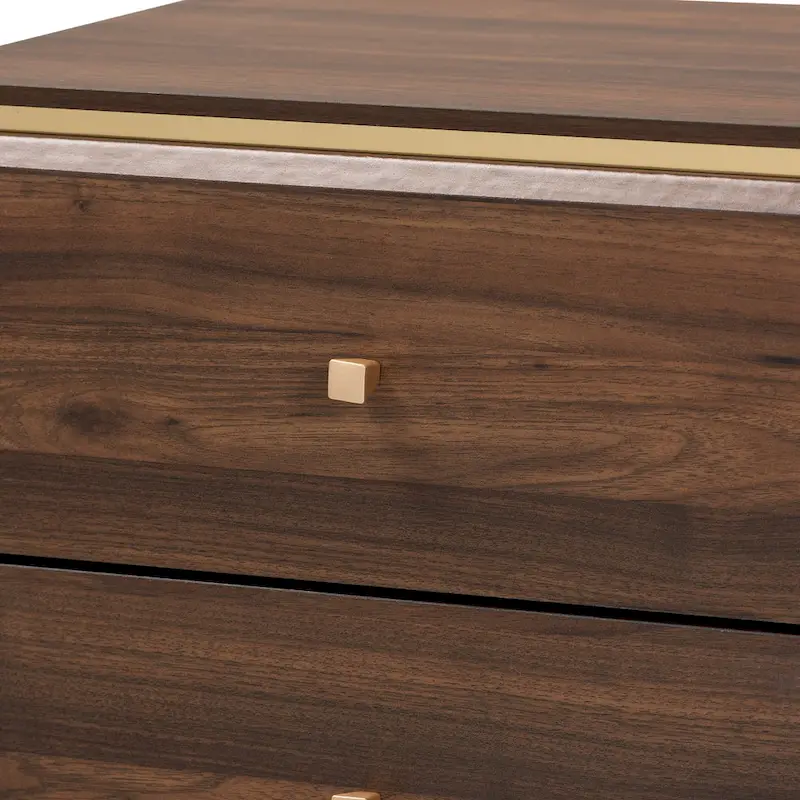 Table de chevet transitionnelle 2 tiroirs bois/métal – Noyer/Brun foncé