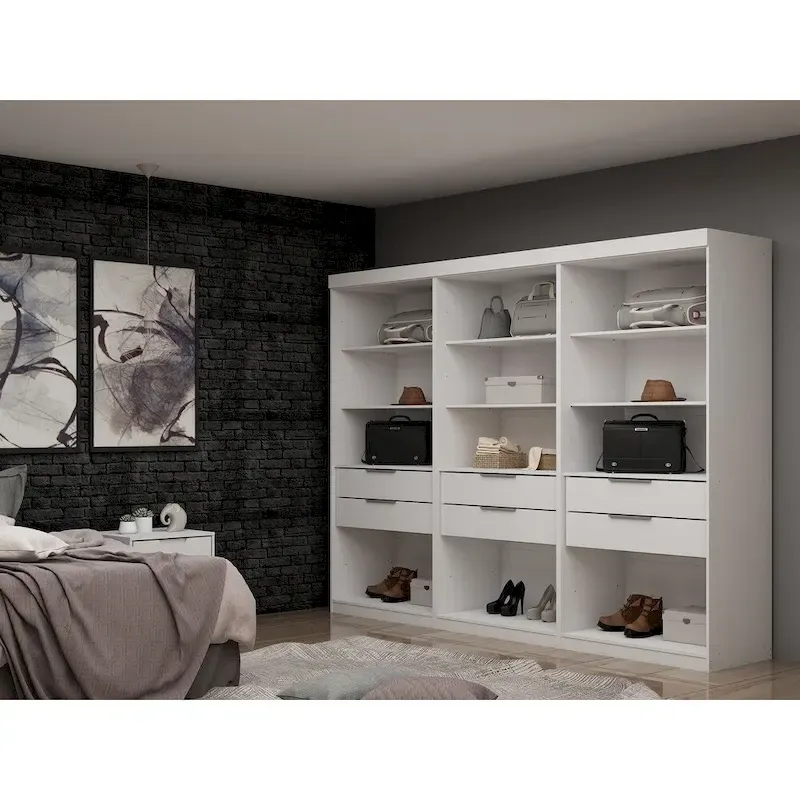 Armoire-penderie moderne à 3 sections et 6 tiroirs