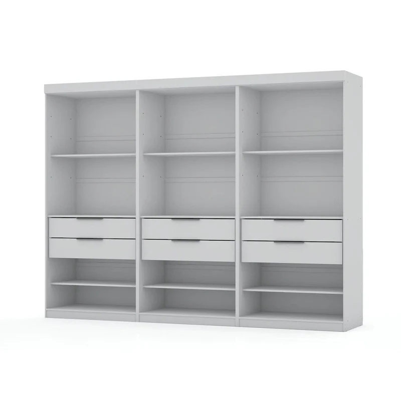 Armoire-penderie moderne à 3 sections et 6 tiroirs