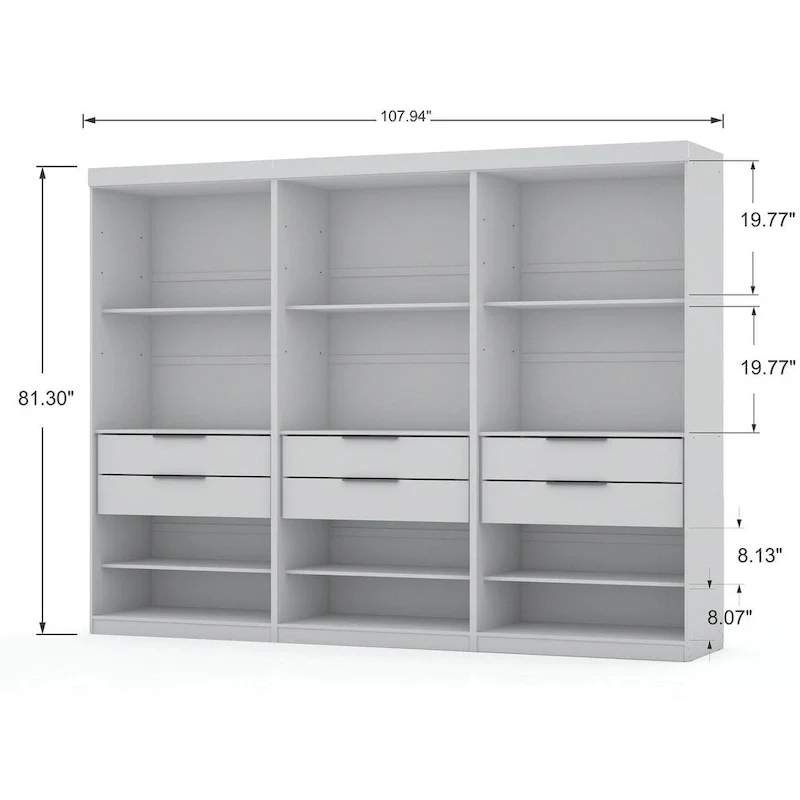 Armoire-penderie moderne à 3 sections et 6 tiroirs