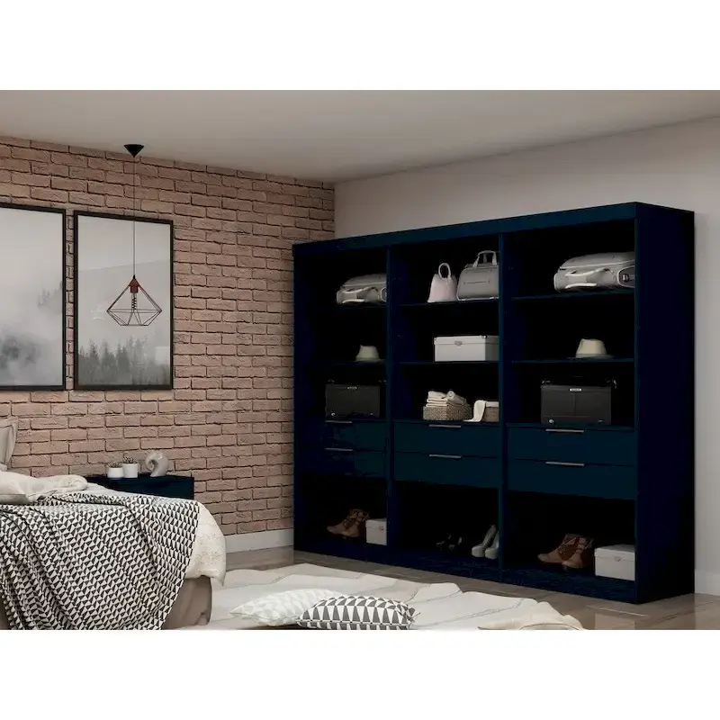 Armoire-penderie moderne à 3 sections et 6 tiroirs