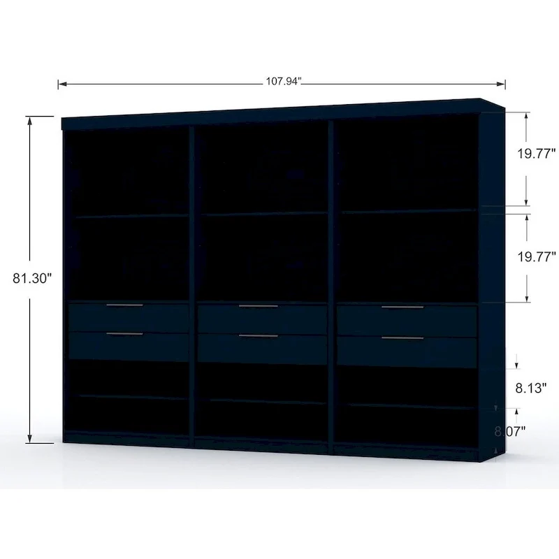 Armoire-penderie moderne à 3 sections et 6 tiroirs