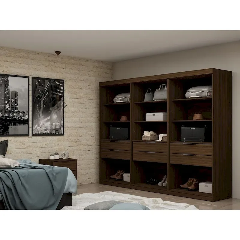 Armoire-penderie moderne à 3 sections et 6 tiroirs