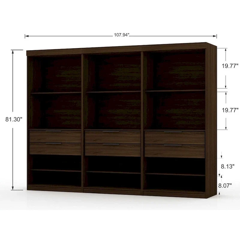 Armoire-penderie moderne à 3 sections et 6 tiroirs