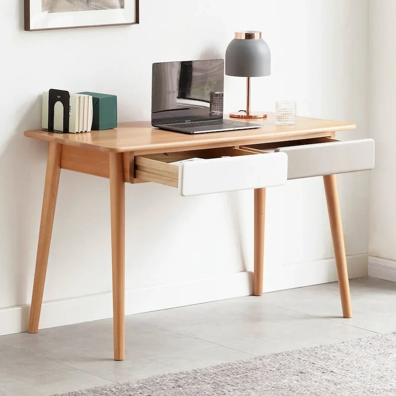 Bureau informatique en bois massif de 119,4 cm avec 2 tiroirs pour bureau à domicile