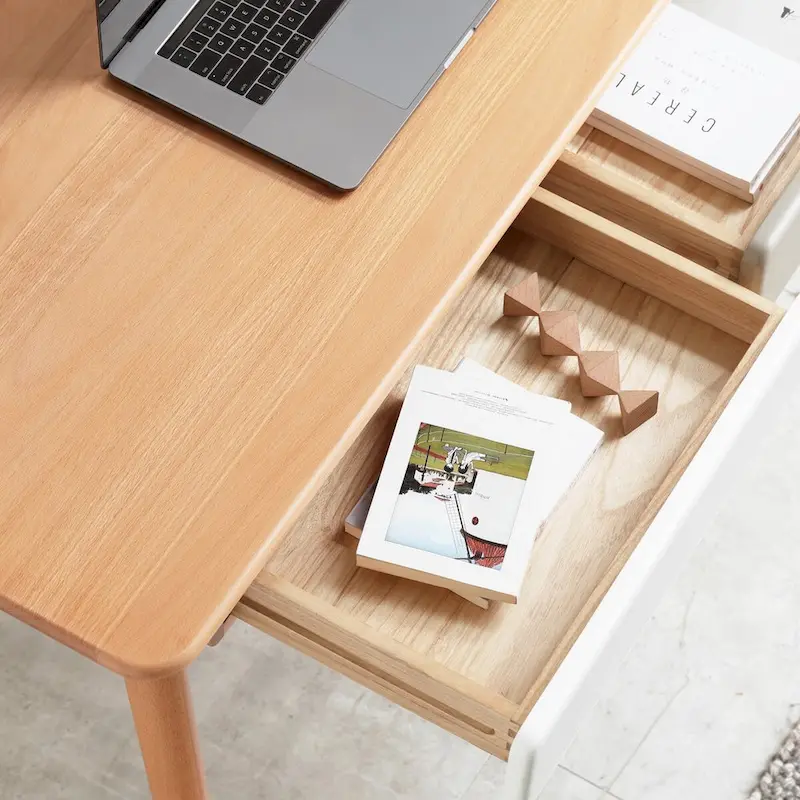 Bureau informatique en bois massif de 119,4 cm avec 2 tiroirs pour bureau à domicile
