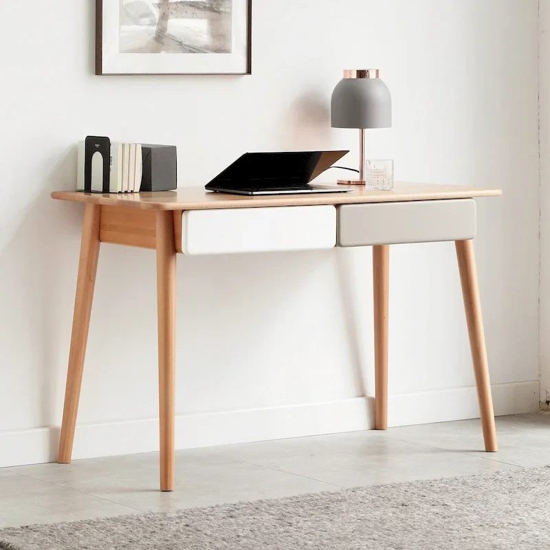 Bureau informatique en bois massif de 119,4 cm avec 2 tiroirs pour bureau à domicile